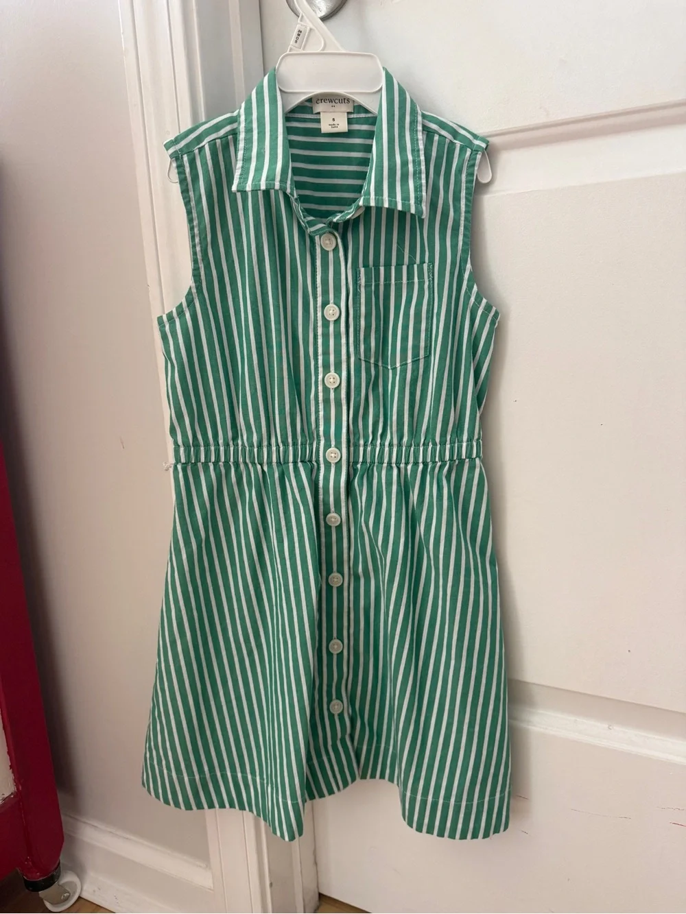 J. Crew Crewcuts Green and White Striped Sleeveless Shirt Dress with Waist Tie